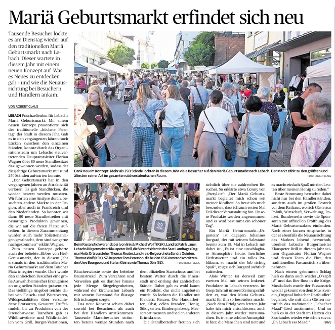 Auszug aus der SAARBRÜCKER ZEITUNG vom 16.9.2026